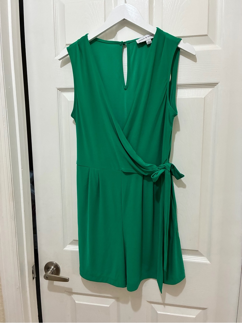 Emma & Michele Emerald Green Sleeveless Faux Wrap Romper with Side Tie size M